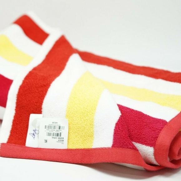 Cotton Striped Beach Towel 40" x 70" - Warm Coral - Picture 2 of 3